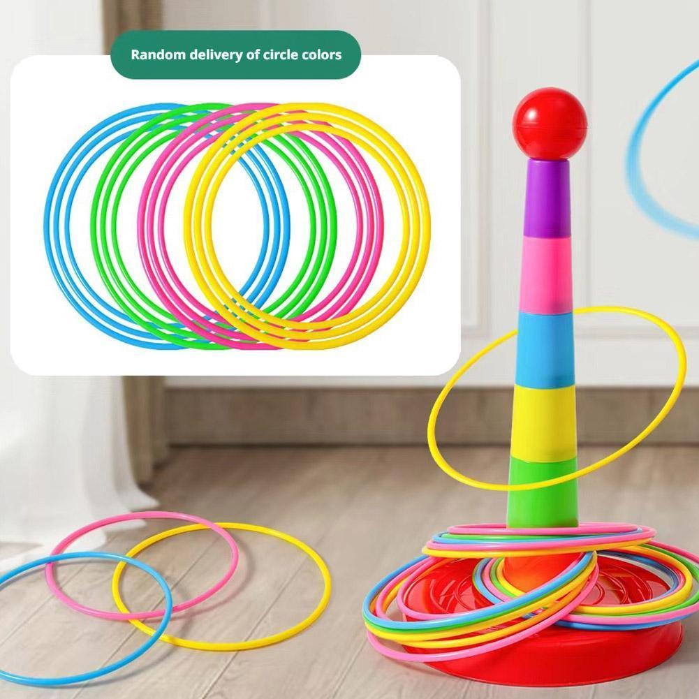เด็ก Interactive โยนวงกลม Prop ผู้ปกครองเด็กโยน Stacking Tower ของเล่น Hoop Q1p0