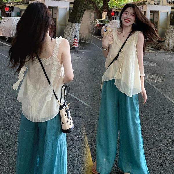 [สินค้าพร้อมส่ง]เสื้อกล้ามคอวีสไตล์ฝรั่งเศสสำหรับผู้หญิง,เสื้อชิฟฟอนแบบเปิดไหล่ ชุดคลุมลดอายุและกระชับสัดส่วน#99412