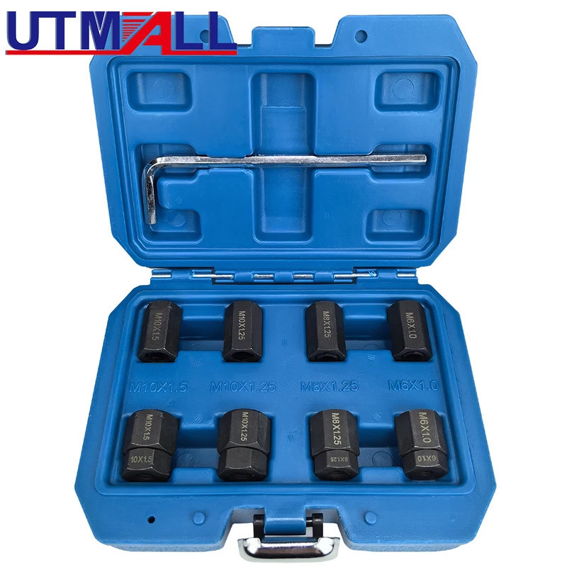 9PCS รถ STUD ติดตั้งและ Remover ชุดไอเสียสตั๊ดเครื่องมือกําจัดไม่มีความเสียหาย M10x1.5 M10x1.25 M8x1