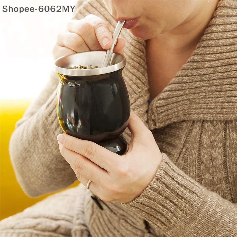 [หลัก] Yerba Mate Gourd Set Double-Wall Stainless Steel Mate Tea Cup and illa Set 6062MY