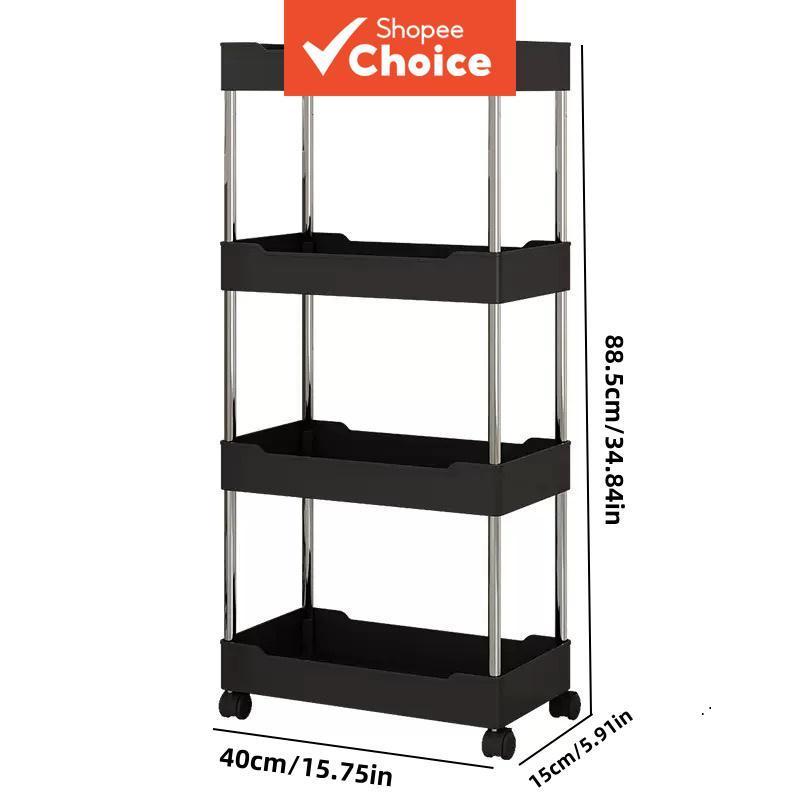 รถเข็นเก็บของแบบแคบ 4 ชั้น ขนาด 40x15x88.5 ซม. พร้อมล้อ สําหรับห้องครัว ห้องน้ํา ห้องนอน