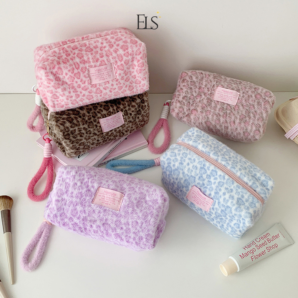 ELSA Leopard กระเป๋าแต่งหน้าขนนุ่ม / กระเป๋าอเนกประสงค์ กระเป๋าเครื่องสําอาง Leopard custom GX21