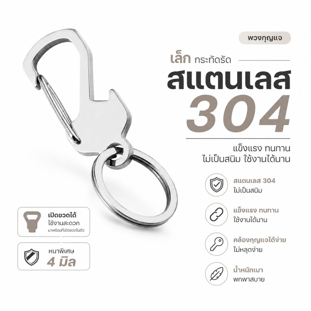 พวงกุญแจสแตนเลส 304 แท้ เกรดพรีเมี่ยม หนาพิเศษ 4 มม ผิวเงา เล็กกะทัดรัด เปิดขวดได้ ไม่เป็นสนิม