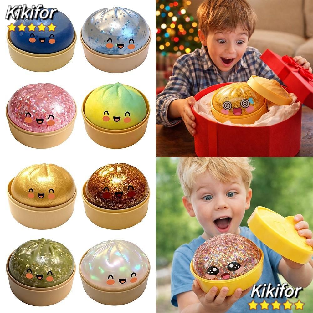 KIKIFOR เกี๊ยว Squishy ของเล่น, นุ่มช้า Resilience นึ่งยัดไส้ Bun Squishy Pinch Le, ของขวัญพร้อม Steamer Glitter Fidget Squishy ของเล่นตกแต่งบ้าน