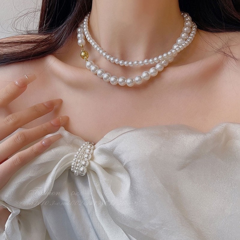 GSK PAIR NECKLACE - สร้อยคอมุกสไตล์เกาหลีสไตล์มินิมอลและพรีเมี่ยม ดีไซน์หรูหรา กันสนิม ทนต่อการจางหา