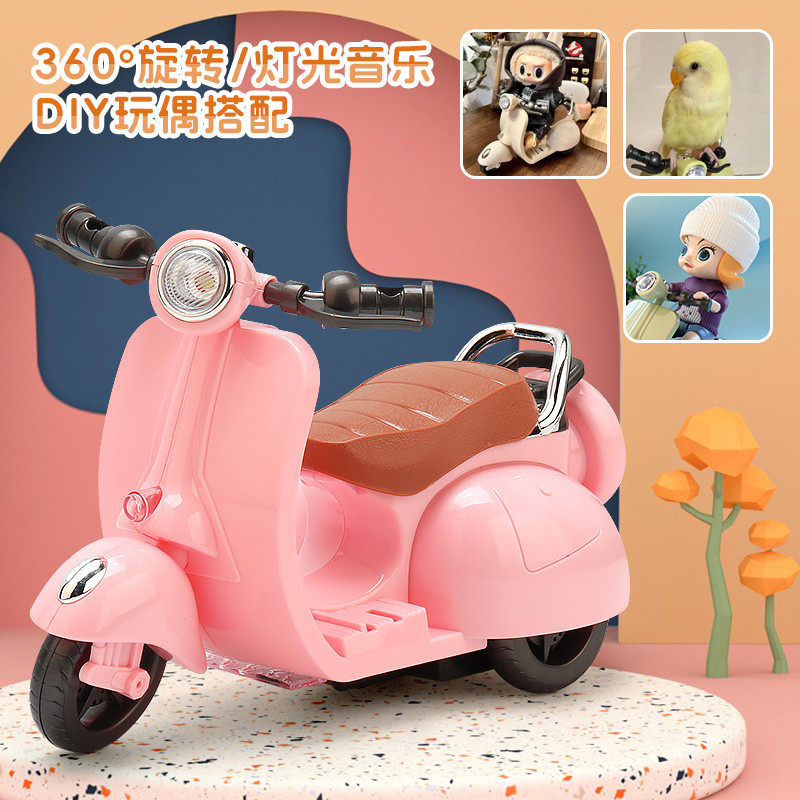 Labubu Mini Motorcycle Toy Hamster Electric Car Parrot Doll Stunt Dazzling Technology Cloth Car