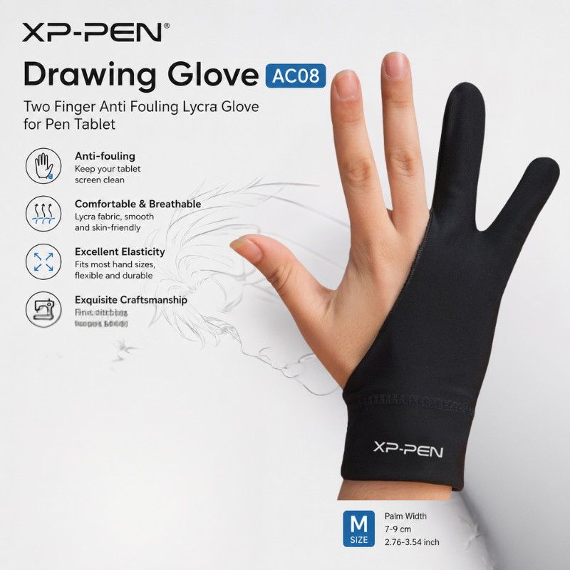 XP-Pen Drawing Glove AC08 Two Finger Anti Fouling Lycra Glove for Pen Tablet M Size