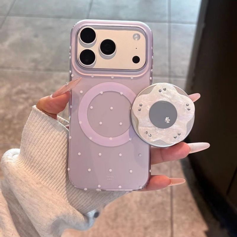Imd เกาหลีลาเวนเดอร์สีขาว Polka Dot Mirror วงเล็บแม่เหล็กเหมาะสําหรับ Apple 17promax16 เคสแม่เหล็ก 15/14 เคสป้องกัน