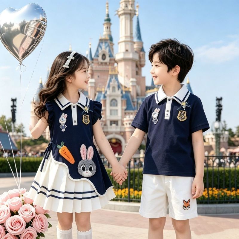 [สต๊อกพร้อม] Judy Hopps & Nick Wilde Themed Childrens Polo Set สไตล์โรงเรียนสําหรับ Twins & Siblings