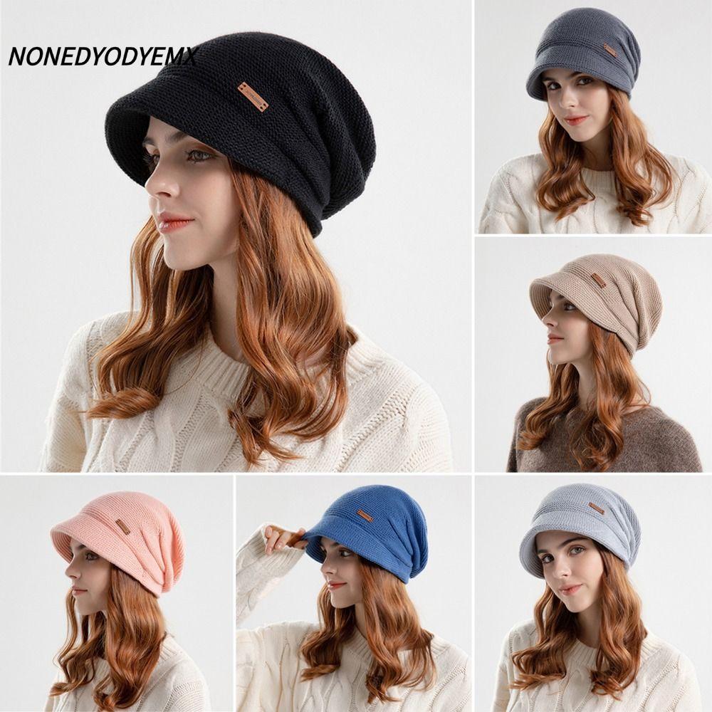 NONEDYOMX Beanies, Soft Plush หมวกถักปีกสั้น, Casual Windproof ขนแกะเรียงรายหนาป้องกันหูผู้หญิงสาว
