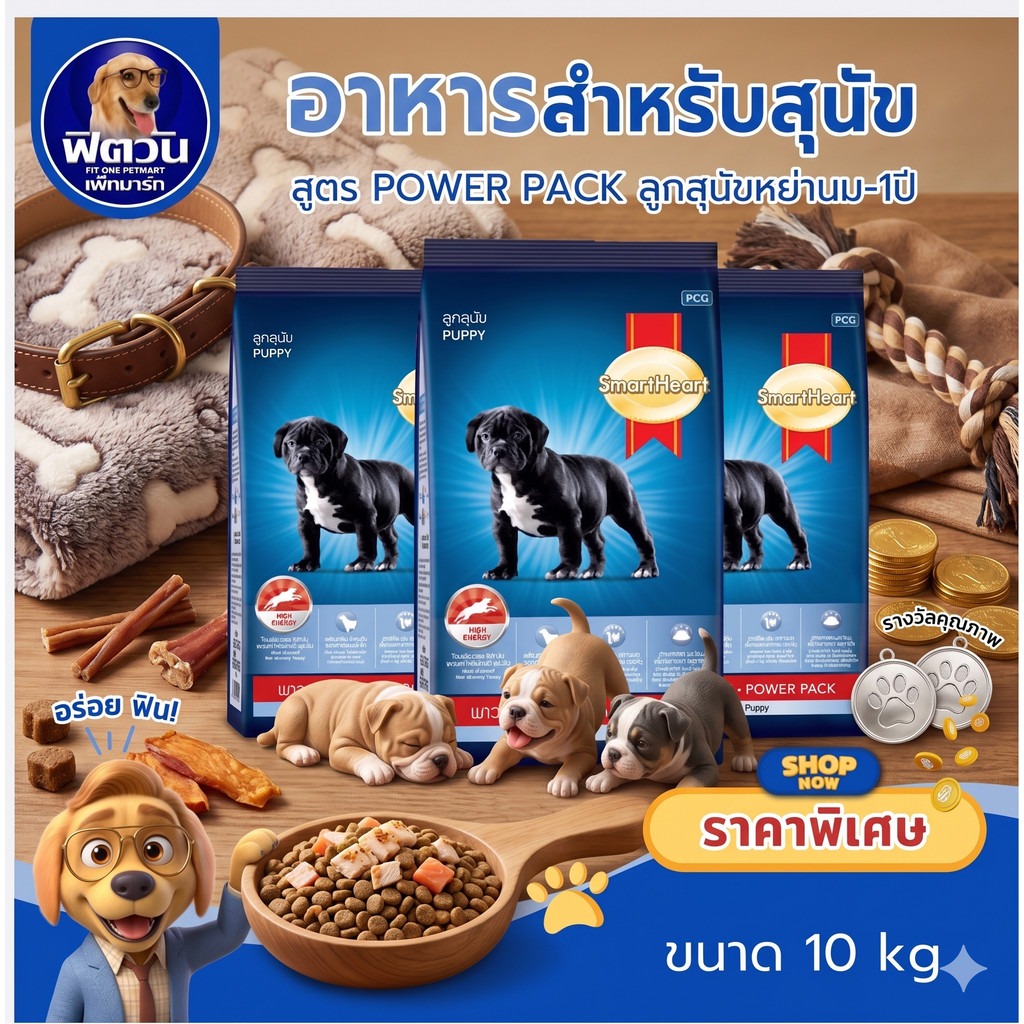 SmartHeart Power Pack Puppy อาหารเม็ดสำหรับลูกสุนัขพันธุ์กลาง-ใหญ่ ขนาด 20 กิโลกรัม{อาหารสุนัขเม็ด}