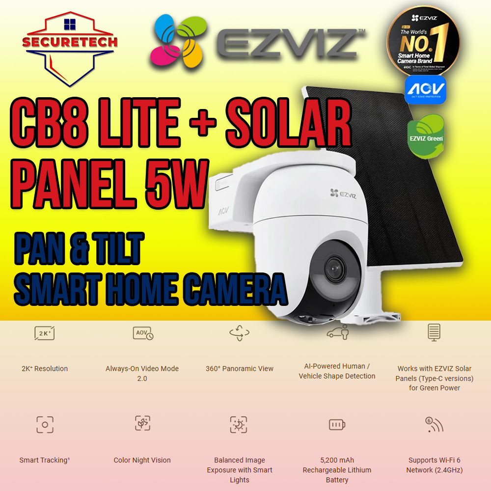 Ezviz CB8 Lite Kit 4MP Pan & Tilt Weatherproof WiFi กล้องวงจรปิดรักษาความปลอดภัยพร้อมแผงโซลาร์เซลล์แ