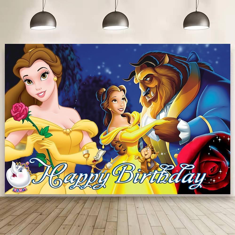 Beauty & Beast Wall Decor ฉากหลังสําหรับสาวตกแต่งวันเกิด, Beauty & Beast แบนเนอร์สําหรับอุปกรณ์งานเล