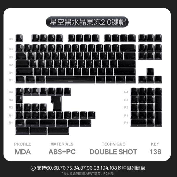 Titan Nation Crystal Jelly 2.0 Keycaps MDA Profile Doubleshot PC + PBT Keycap 136-Keys
