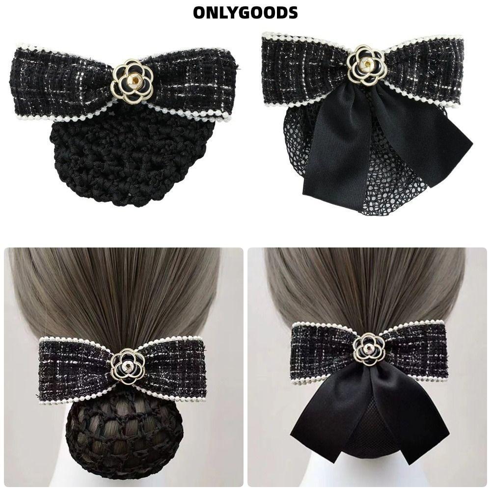 ตาข่ายโครเชต์Bow Knot สไตล์Queen Memorial กิ๊บติดผมสีดำ พร้อม Bun Snood เพื่อผู้หญิง