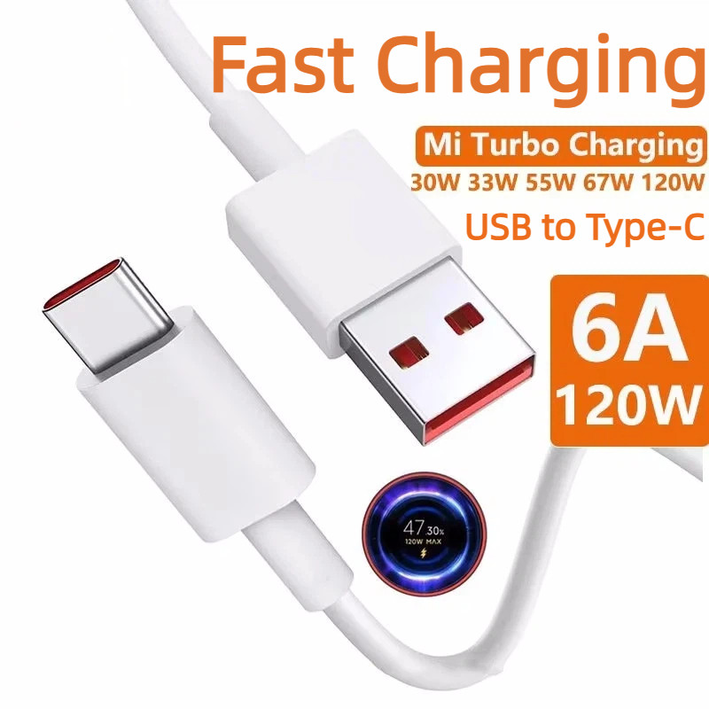 120W USB Turbo 6A สายชาร์จเร็วสําหรับ Xiaomi Mi 15 14 13 12 Pro Realme 12 Turbo สายชาร์จข้อมูลอย่างร