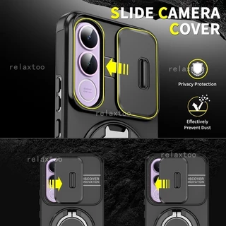 เกราะกันกระแทกสําหรับVIVO V70 VIVOV70 FE Elite V70Elite V70FE V70Lite 5G Pushดึงสไลด์กล้องเลนส์ป้องกันฮาร์ดเคสโทรศัพท์พร้อมแหวนโลหะผู้ถือกลับปลอก
