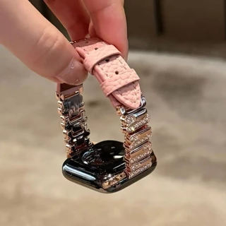 สุภาพสตรีเพชรสายหนังไม่สม่ําเสมอสําหรับ Apple Watch S11 SE3 S10 S9 S8 SE S7 S6 Ultra 3 2 49/42/41/40 มม.46 มม.44 มม.45 มม.สายรัดข้อมือ