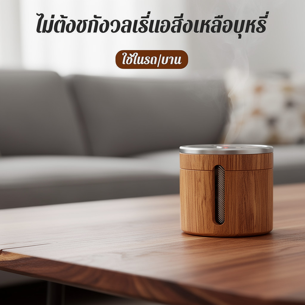 ที่เขี่ยบุหรีพกพา ทรงกระบอก ลายไม้ ฝาปิดสนิท ลดกลิ่น รูปที่ 2