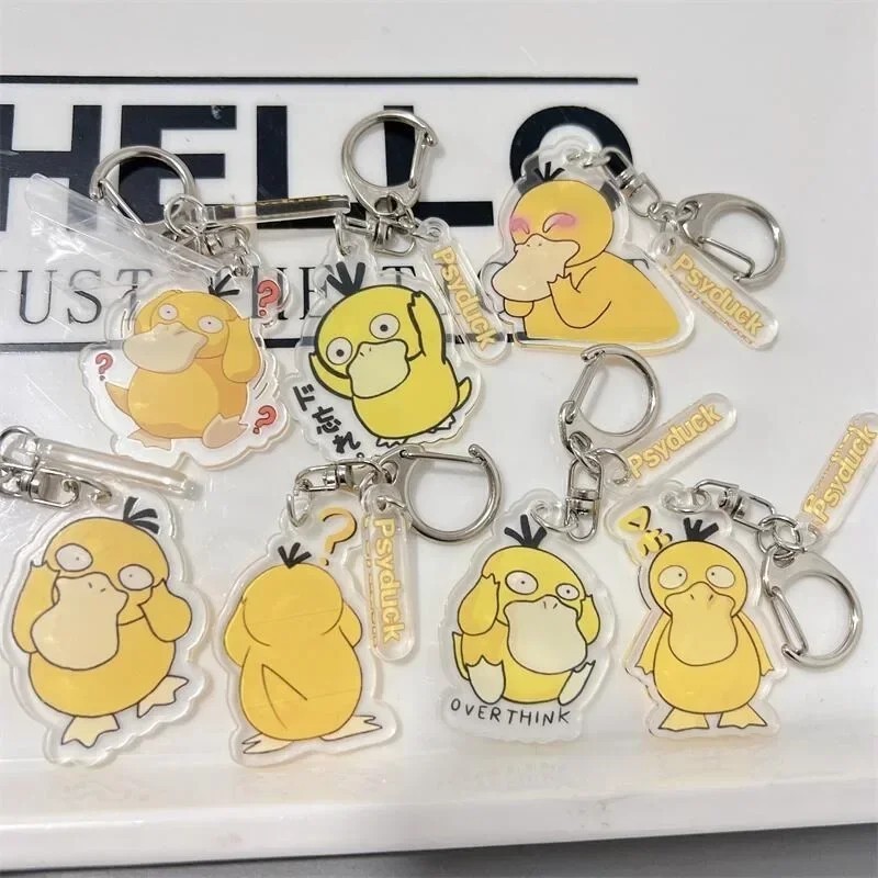 Pokemon Psyduck พวงกุญแจเป็ดสับสนน่ารักอะนิเมะไมกาโปร่งใสสําหรับตกแต่งกระเป๋าเป้สะพายหลังและกระเป๋าเ
