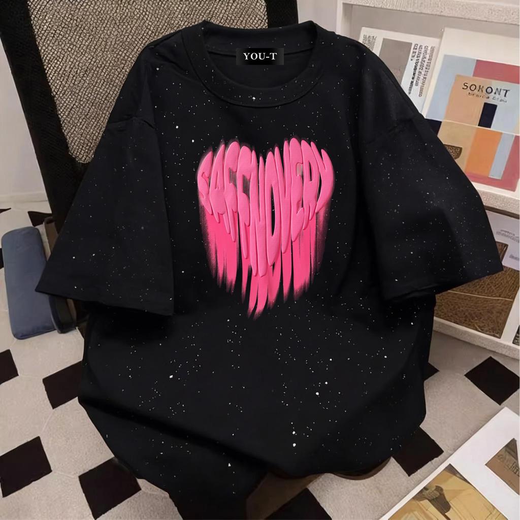 Top.street【ใหม่】 เสื้อแฟชั่น เสื้อยืด oversize ผ้าCotton 100% สวมใส่สบาย printed 'SAFFNOVERY LOVE' เสื้อผ้าผู้หญิง COD