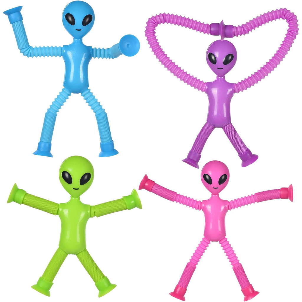 Pop Tubes Alien Fidget ของเล่นเด็ก 4Pack Fidget ของเล่น Telescopic ดูดถ้วยของเล่นสําหรับความเครียดและความวิตกกังวลบรรเทาตะกร้าอีสเตอร์ Stuffers ของขวัญสําหรับเด็กและเด็กวัยหัดเดิน