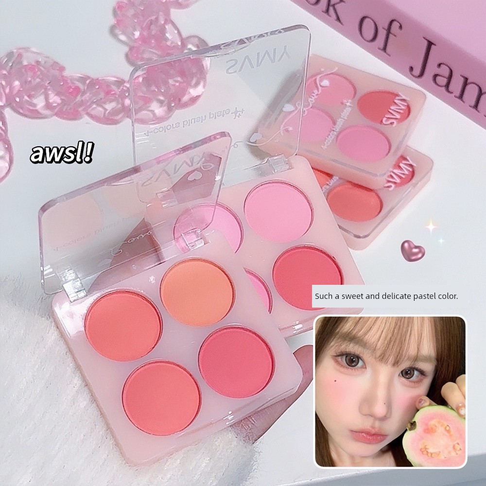 ที่ปัดแก้มบลัชออน naree บลัชออน จานสีบลัชออนสี่สีเคลือบไฮกลอสสดใสพื้นผิวกลางบลัชออนจานเปลือยน้ําหญิง