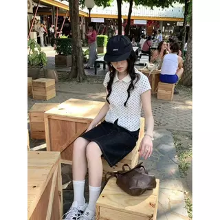 Velca🎀 ส่งไวจากไทย ปัก เสื้อยืดแขนสั้นคอปก เสื้อคอปกกระดุมหน้า ผ้านิ่ม ใส่บาย รวมเสื้อลายจุด