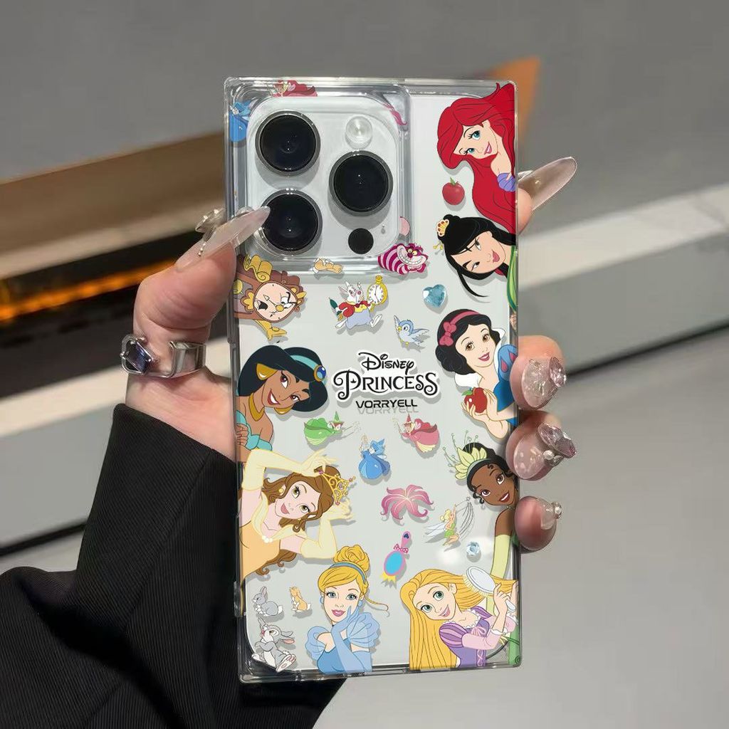 เคสโทรศัพท์ทรงสี่เหลี่ยมเหมาะสําหรับiPhone 11 12 13 14 15 16 17 pro max Princess Collection Unique Niche TPUโปร่งใส