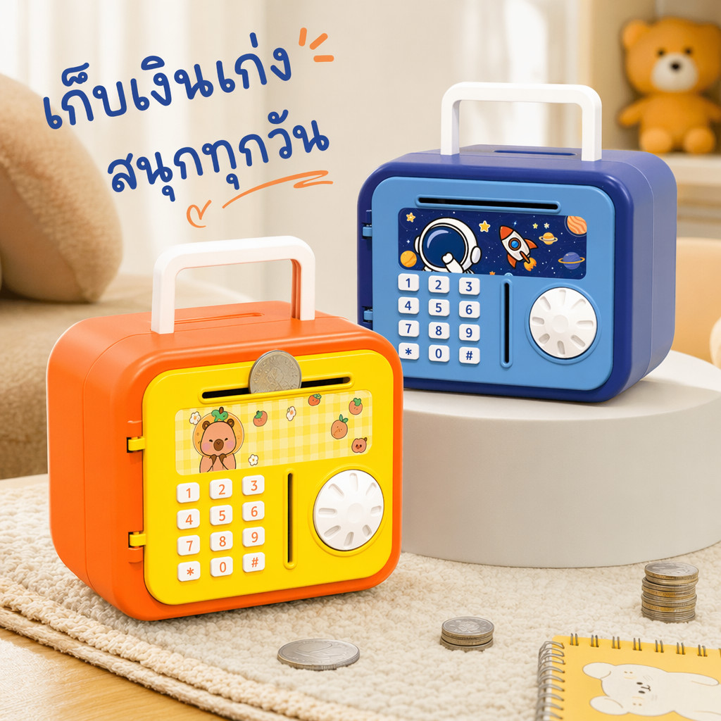 คาปิบาระ กระปุกออมสินธีมอวกาศเหรียญกล่องล็อคออมทรัพย์ปลอดภัยของเล่นเด็กของขวัญชุดสติกเกอร์