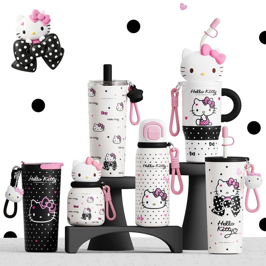 HelloKitty Polka Dot Thermos Cup 316 หลอดสแตนเลสแบบพกพาน่ารักกาแฟสํานักงานน้ําของขวัญวันเกิด 650ML/700ML