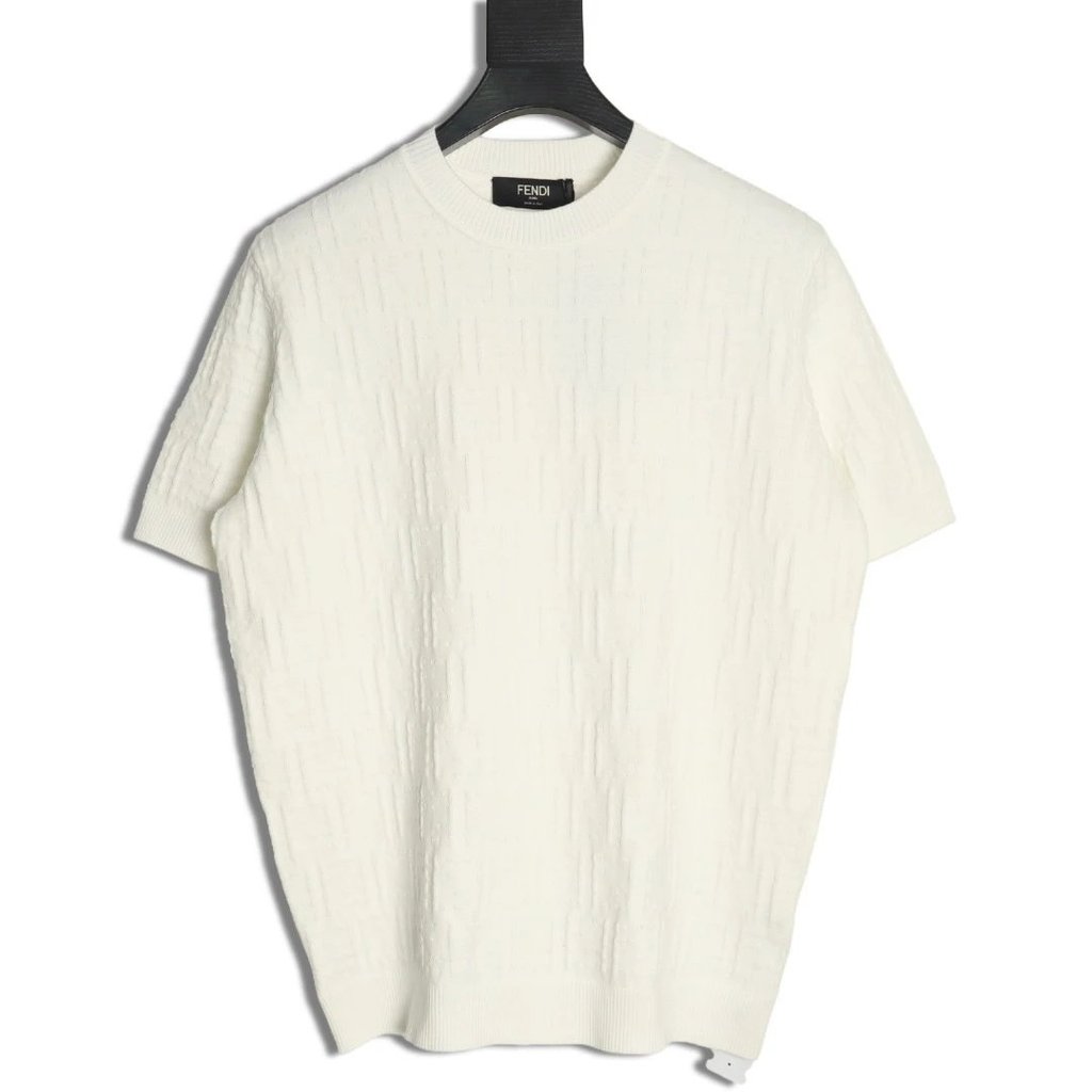 FENDI FENDI FD Double F Sellerid เสื้อยืดแขนสั้นถักพิมพ์ลายเต็มรูปแบบ