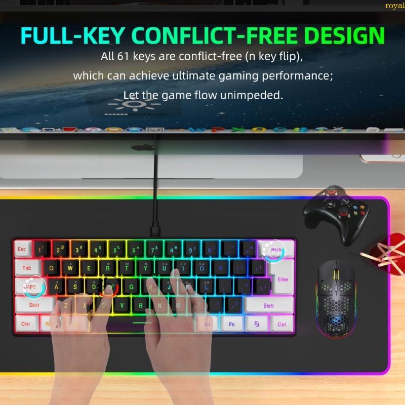 (ส่วนลดสูง) oyalking.th Gaming Keyboard LED Backlit Ergonomic Streamlined Design Keyboard 61 คีย์