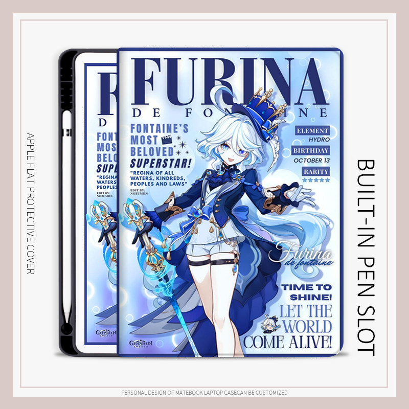 Genshin Impact FURINA เคส ipad สําหรับ mini4/5/6/7 10.2 gen7/8/9 air4/5/6/7/8 ใหม่ air pro11 gen11 generation10 A16 A19 AIR M3 M4 กรณี