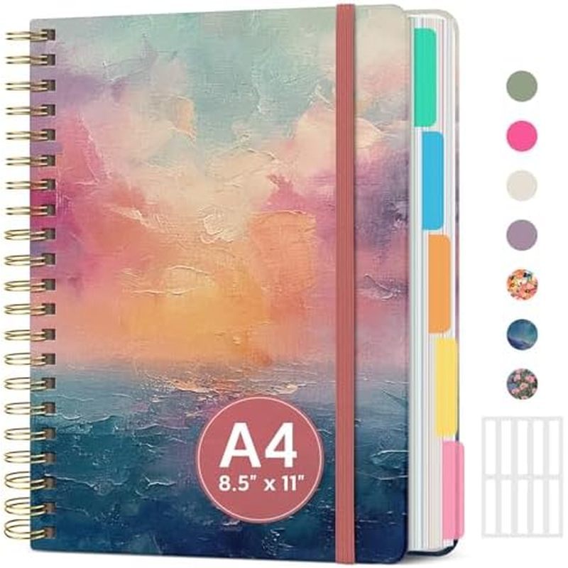 Large Spiral Lined Notebooks for Work with Removable Dividers & Tabs, 8.5"x11" Pretty Hardcover 5 Su
