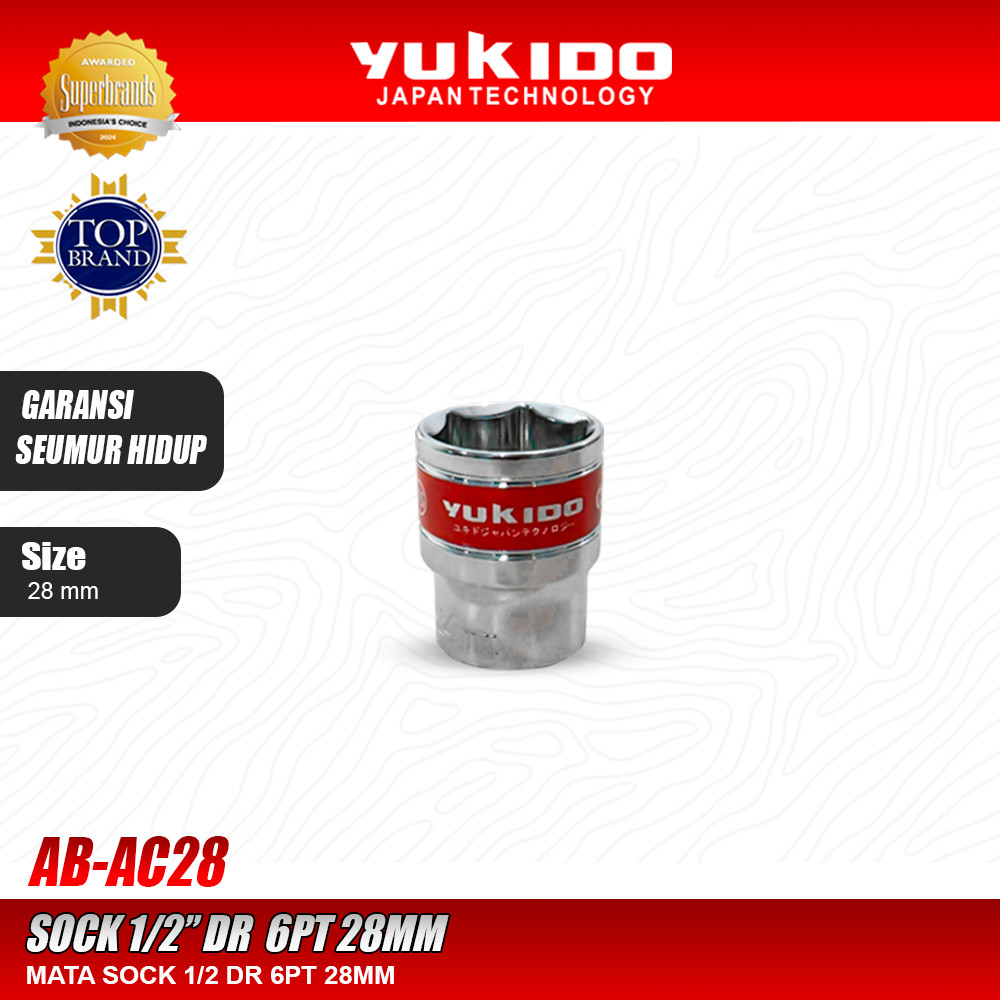 MATA Yukido Sock Eye 1/2" DR 6PT 28MM - ซ็อกเก็ต 1/2" 6PT 28MM Yukido AB-SC28