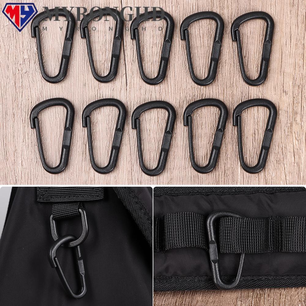 Myronghd 10/20 ชิ้น D Carabiner พลาสติกไนลอนสีดําพวงกุญแจกลางแจ้ง