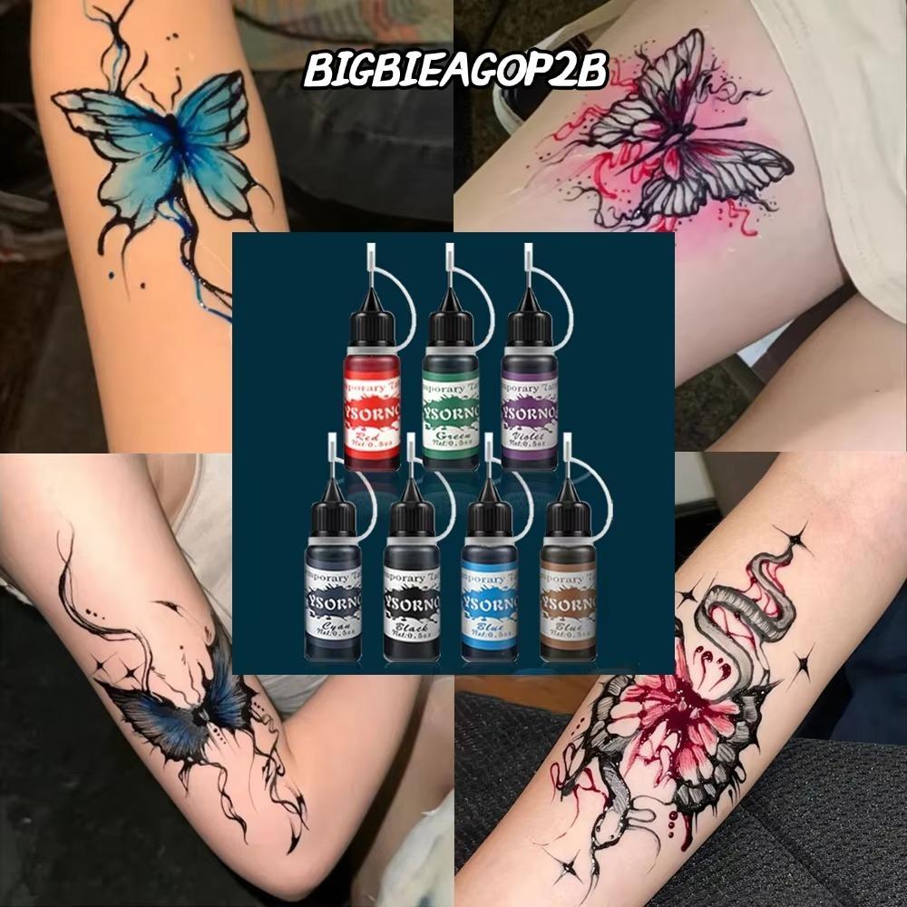 BIGBIEGOP2B กึ่งถาวรปลอมหมึกทั่วไป, Body Art Gloss Tint สีอุปกรณ์แต่งหน้าชั่วคราว Tattoos หมึก, DIY 10ml ความงามเม็ดสี