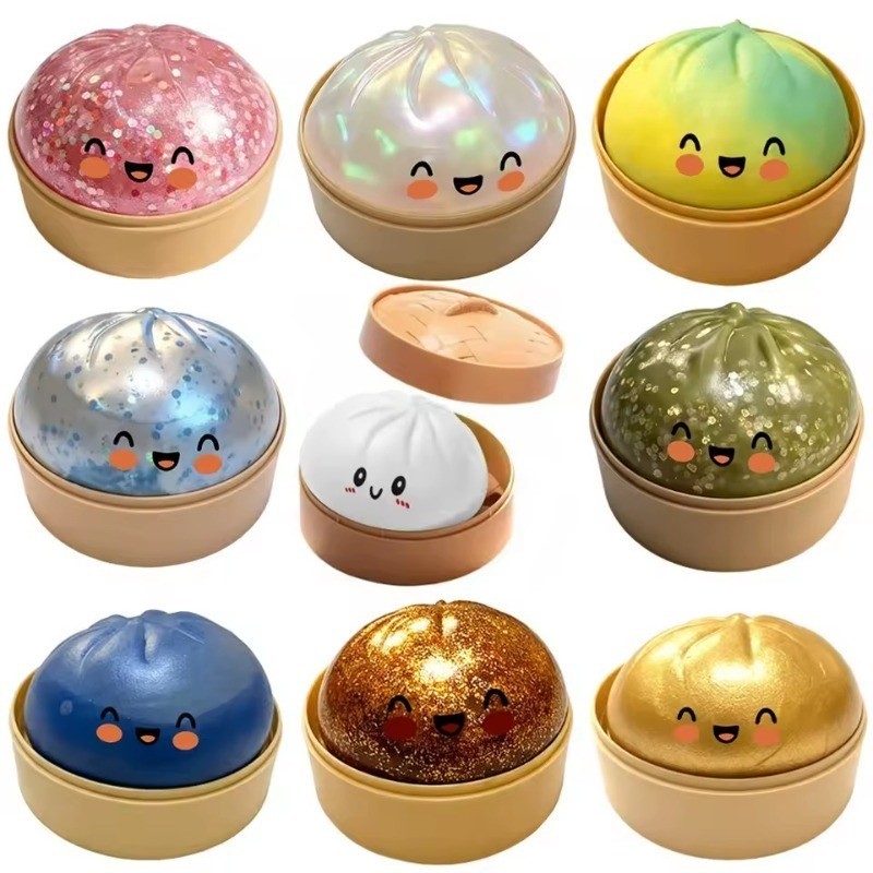 Glitter Dumpling Squishies ของเล่น Bun Baozi Dumpling Mystery กล่องที่มีสีสันอาหาร Squishy Sensory Fidget ของเล่น Anti Stress Squeeze ลูก