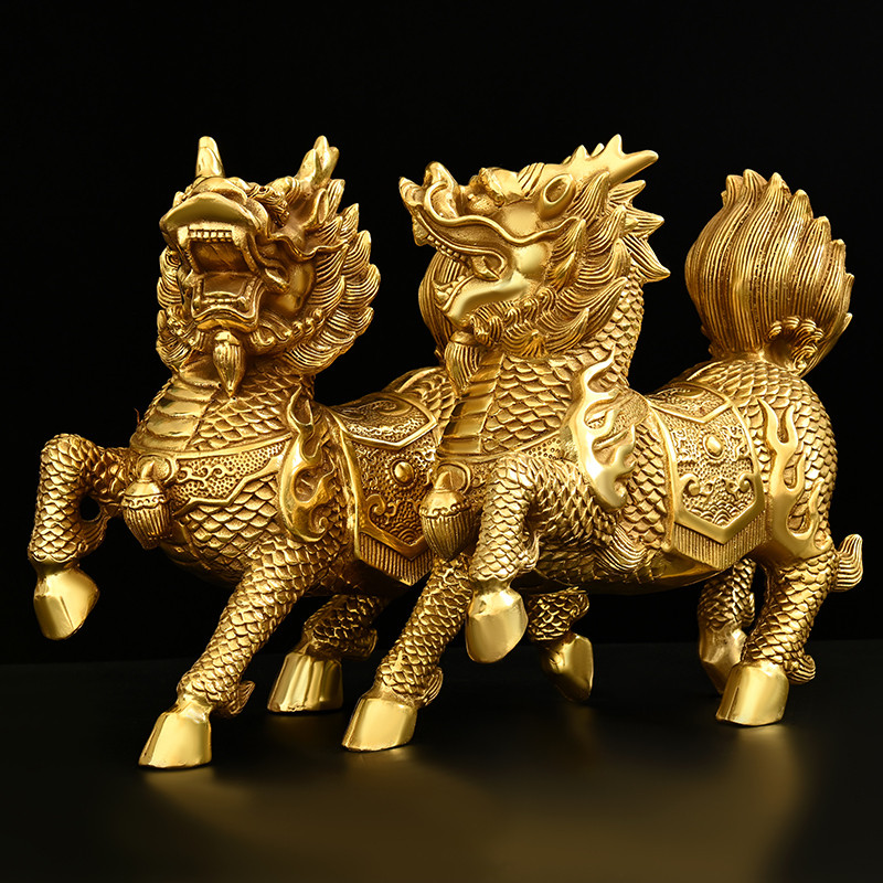 เครื่องประดับ Kirin ทองแดงคู่ทองแดงบริสุทธิ์ Fire Kirin ห้องนั่งเล่นทางเข้าเดสก์ท็อปตกแต่งชายหญิง Ki