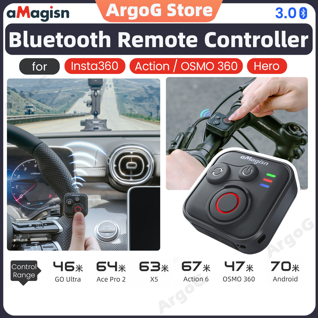 aMagisn รีโมทบลูทูธ Insta360 DJI Osmo Action 6 5 Pro Hero รุ่นอัปเกรด ชัตเตอร์ไร้สาย ควบคุมระยะไกล อุปกรณ์เสริม