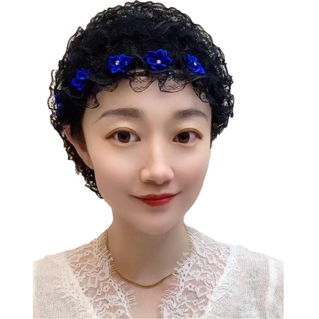 Bmai Womens Lace Headwear สวมใส่ง่าย 5 ดอกไม้หมวกวันเกิดสําหรับคริสต์มาสทุกวัน (ดอกไม้สีดํา)