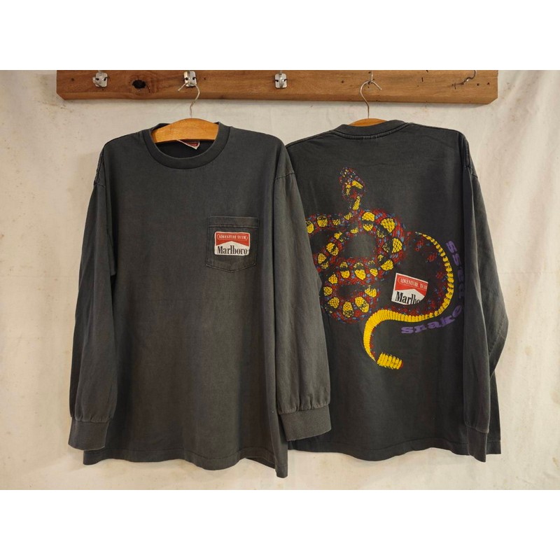 [ ล้านเสื้อ ] Marlboro Snake pass Long sleeve Bio Washed เสื้อวินเทจ เสื้อโฆษณา