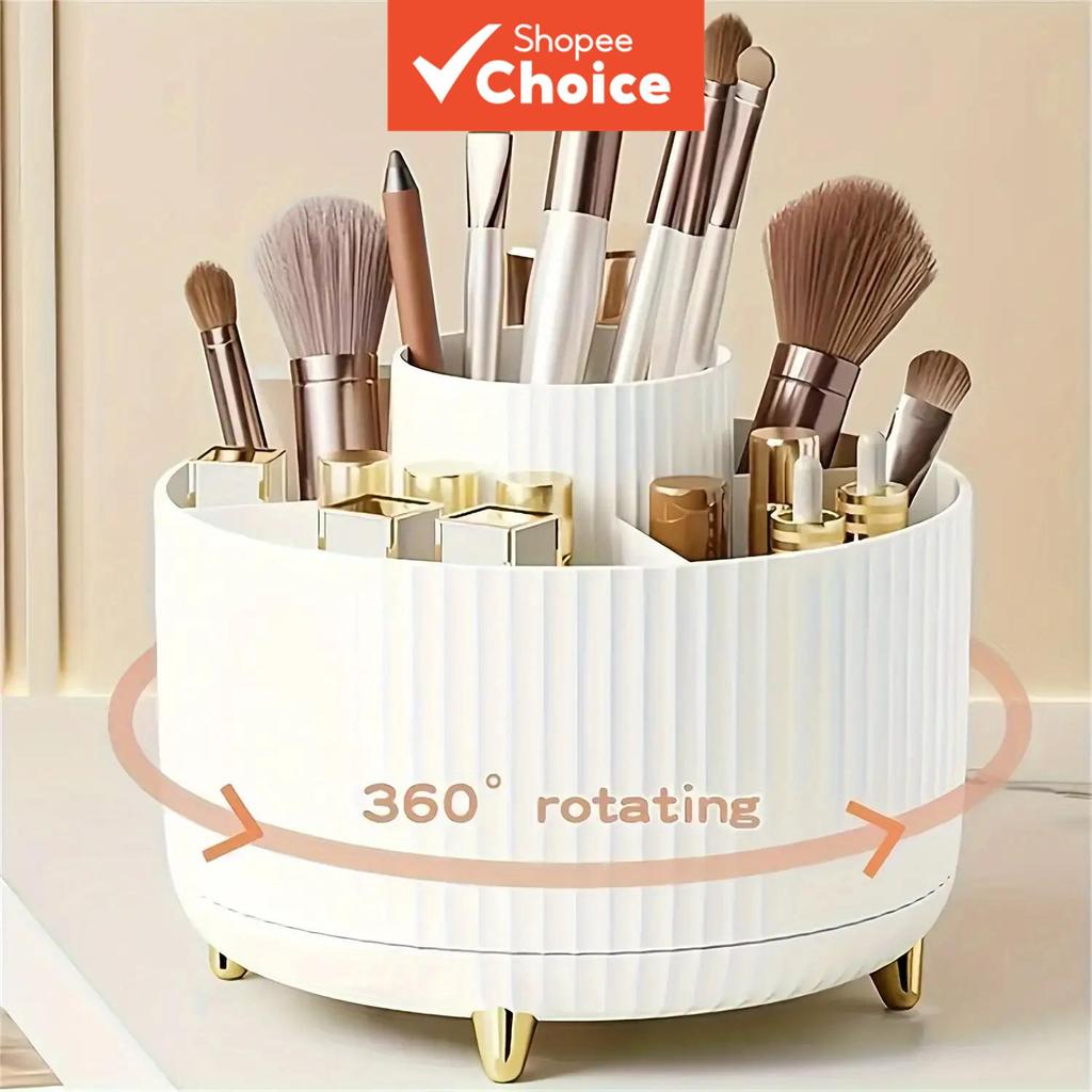 หมุน360°ที่เก็บเครื่องสําอาง - กล่องเก็บเครื่องสําอางพลาสติก 1 ชิ้นพร้อมช่อง 5 ช่อง - ขาตั้งมัลติฟังก์ชั่น