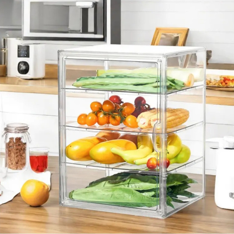 Pastry อะคริลิคขาตั้งจอแสดงผลโปร่งใส Multi-Layer ขนมปังจอแสดงผลประตู Donut เค้ก Display