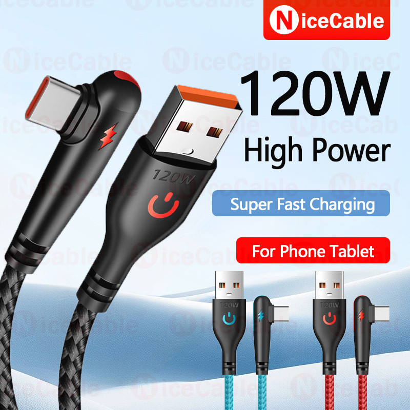 120W High Power Type C ทอ Super Fast Charging Data Cable Plug And Play 90° การออกแบบข้อศอก 0.25M 1.5M 2M สายชาร์จข้อมูลสําหรับแท็บเล็ตโทรศัพท์