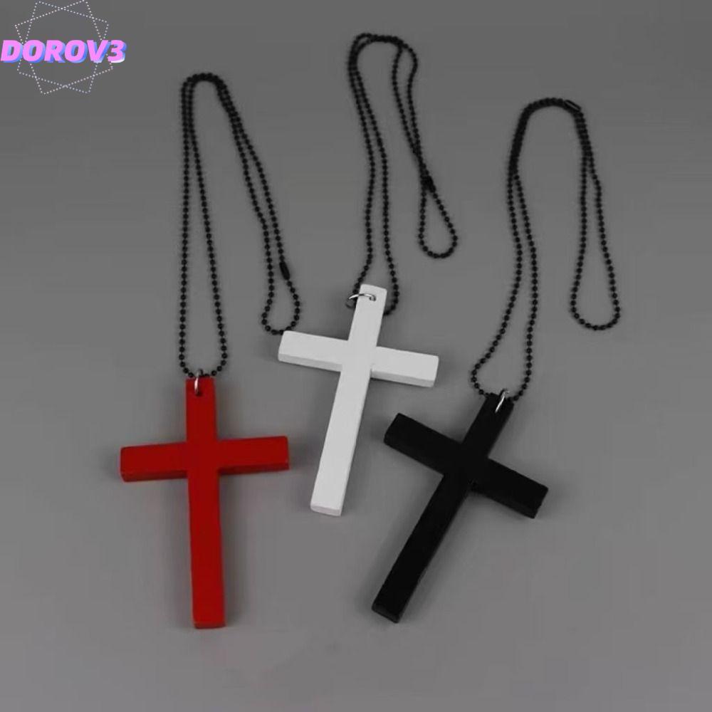 DOROV3 ไม้ Cross จี้สร้อยคอ, Y2k Punk Gothic Hip Hop สร้อยคอ,แฟชั่นเสื้อกันหนาวสีดําผู้หญิง