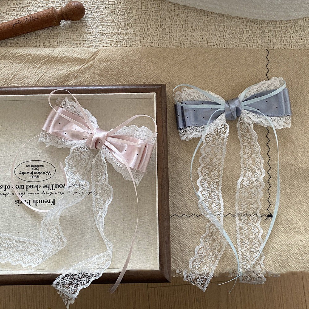 Hululu/ลูกสาว Classy ลูกไม้ Polka Dot Bow กิ๊บติดผม Headdress ซาตินริบบิ้น Hairpin สาว Gentle Duckbill คลิปอุปกรณ์เสริมผม