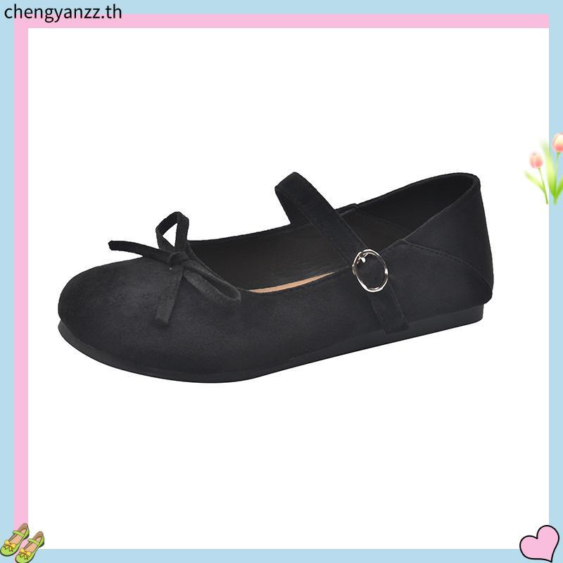 Marry Jane Round Toe Suede Shoes ผู้หญิงสไตล์เกาหลี