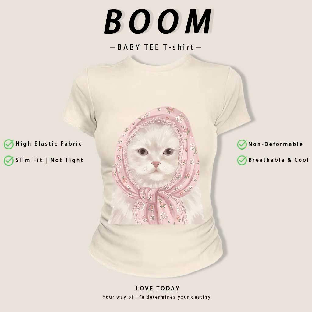 COD(จัดส่งภายใน 24 ชั่วโมง)BOOM เกาหลี เสื้อครอปเข้ารูปBaby tee y2k เสื้อคอกลม เสื้อน่ารัก DG28